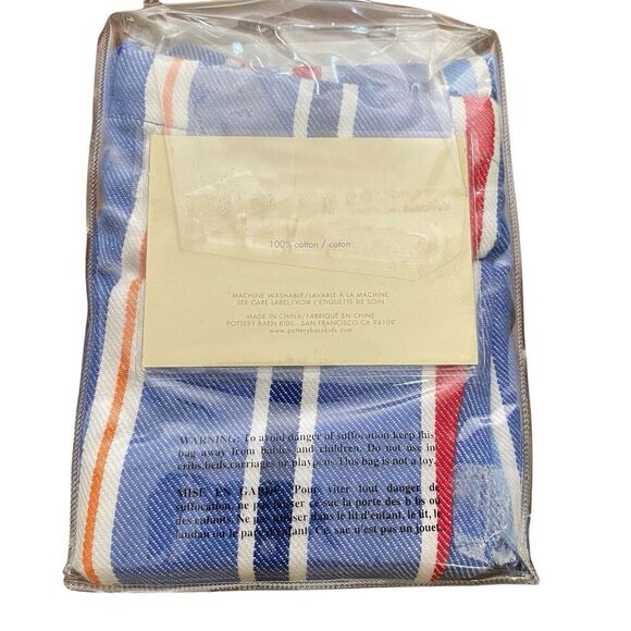 Pottery Barn Kids Striped Basket Liner Blue Medium 100% Cotton New - Picture 3 of 3